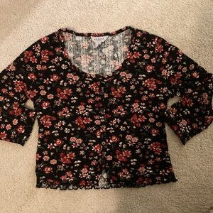 Vintage Floral Black and Red Button-Up Knit